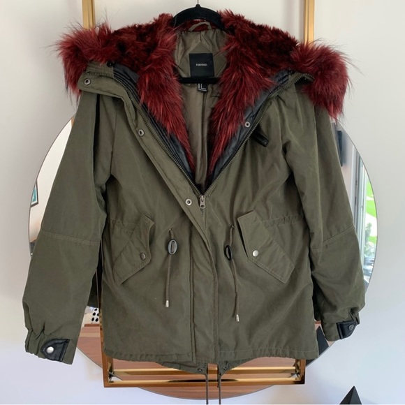 Forever 21 Jackets & Blazers - Bomber Jacket with Red Faux Fur